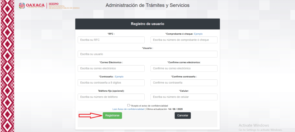 FONE IEEPO Oaxaca 2025 – Consulta y Descarga de Recibos SEP para Docentes 5 clic botón Registrarse